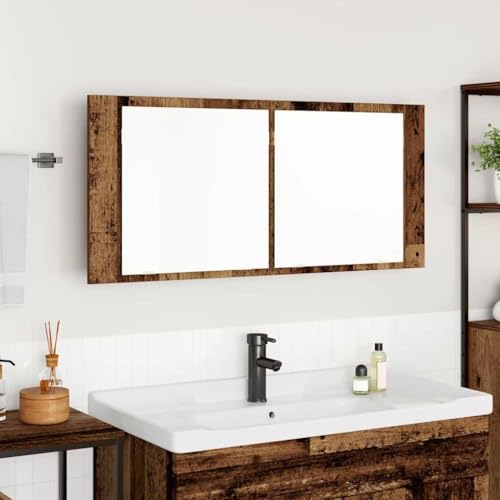 ULUYYUC LED Spiegelschrank Rustikal 100x12x45 cm Altholzoptik mit Blauer Beleuchtung & 2 Türen Badezimmerschrank mit Regal für kleine Badezimmer ULUYYUC LED Spiegelschrank Rustikal 100x12x45 cm Altholzoptik mit Blauer Beleuchtung & 2 Türen Badezimmerschrank mit Regal für kleine Badezimmer von ULUYYUC