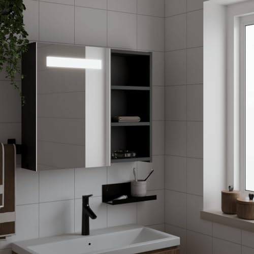 ULUYYUC LED Spiegelschrank Schwarz 60x13x52 cm Modernes Badezimmerschrank aus Holzwerkstoff mit Ablagen und USB Anschluss für Bad WC klein ULUYYUC LED Spiegelschrank Schwarz 60x13x52 cm Modernes Badezimmerschrank aus Holzwerkstoff mit Ablagen und USB Anschluss für Bad WC klein von ULUYYUC