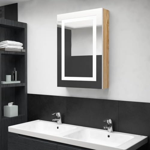 ULUYYUC LED Spiegelschrank Weiß Eiche 50x13x70 cm Modernes Wandbadmöbel mit 3 Böden für Badezimmer Küche Gäste WC klein mit 1 m Kabel und USB Anschluss für minimalistisches Design ULUYYUC LED Spiegelschrank Weiß Eiche 50x13x70 cm Modernes Wandbadmöbel mit 3 Böden für Badezimmer Küche Gäste WC klein mit 1 m Kabel und USB Anschluss für minimalistisches Design von ULUYYUC