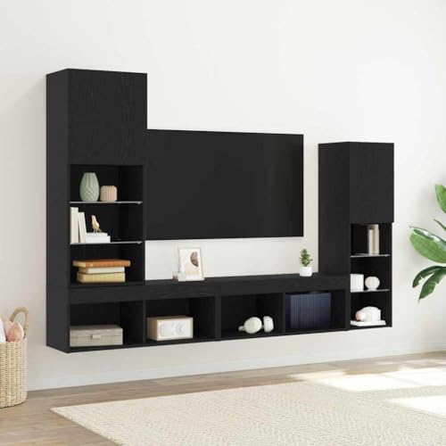 ULUYYUC LED TV Schrank Schwarz Eiche Moderner Fernsehschrank mit LED Beleuchtung 30.5x30x102 cm MDF Holz für Wohnzimmer von ULUYYUC