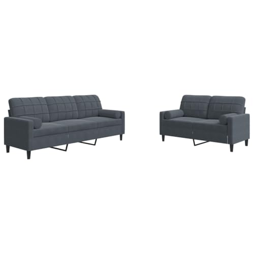 ULUYYUC Lesestuhl Gartensofa Moderne Sessel Sitzecke Wohnzimmer - 2-TLG. Sofagarnitur mit Kissen und Nackenrollen Dunkelgrau Samt für Schlafzimmer Jugendzimmer Wohnzimmer Balkon von ULUYYUC