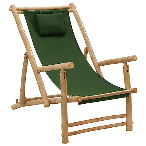 ULUYYUC Liegestuhl, Sessel Campingstuhl Fußbank Balkon Lounge Geeignet für Außenbereich Hinterhof Speisesaal Schwimmbad Bambus und Canvas Grün von ULUYYUC