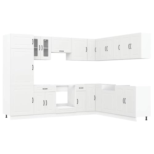 ULUYYUC Meble Kuchenne Küchenunterschrank Buffetschrank Schrank Organizer Küche - 14-TLG. Küchenschrank-Set Kalmar Weiß Holzwerkstoff für Bad Hausbar Wohnzimmer Arbeitszimmer von ULUYYUC