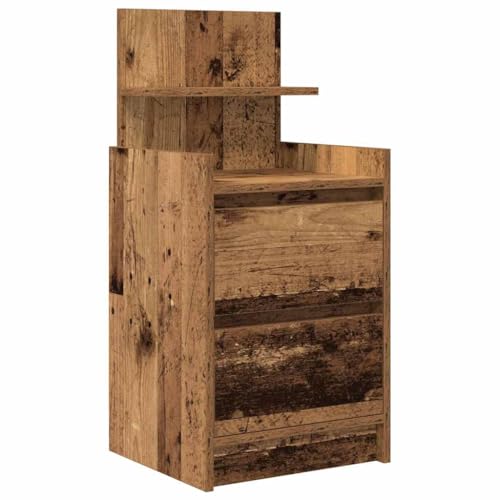 ULUYYUC Nachtisch Nachttische Nachttischschrank Side Table Bedroom - Nachttisch mit 2 Schubladen Altholz-Optik 38x34x80 cm für Flur Küche Wohnzimmer Schlafzimmer von ULUYYUC