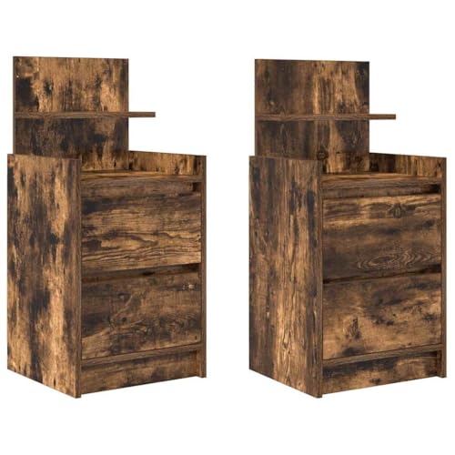 ULUYYUC Nachtisch Nachttische Nachttischschrank Side Table Bedroom - Nachttische mit 2 Schubladen 2 STK. Räuchereiche 38x34x80 cm für Flur Küche Wohnzimmer Schlafzimmer von ULUYYUC