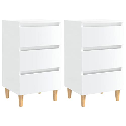 ULUYYUC Nachttische mit Holzbeinen 2 STK., Schminktisch Sideboard Konsolentisch Schmal Kleines Bücherregal Geeignet für Eingangsbereich Arbeitszimmer Büro Study Room Hochglanz-Weiß 40x35x69 cm von ULUYYUC