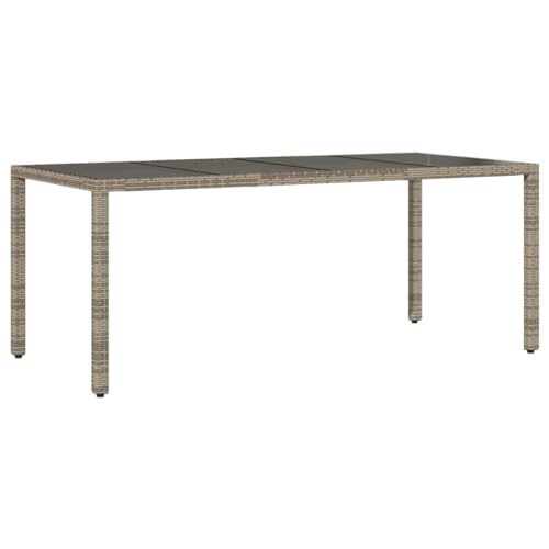 ULUYYUC Outdoor Tisch Esstisch Klein Multifunktionstisch Coffee Table - Gartentisch mit Glasplatte Grau 190x90x75 cm Poly Rattan für Garten Esszimmer Küche Campingplatz von ULUYYUC