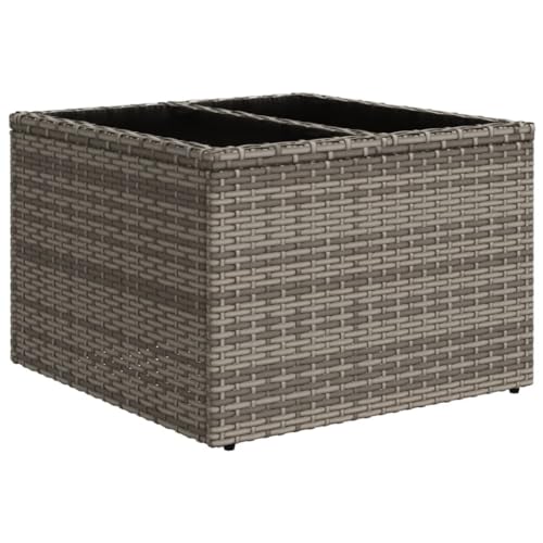 ULUYYUC Party Tisch Beistelltische Fürs Wohnzimmer Kleiner Tisch Stubentisch - Gartentisch mit Glasplatte Grau 55x55x37 cm Poly Rattan für Wohnzimmer Balkon Bar Esszimmer von ULUYYUC