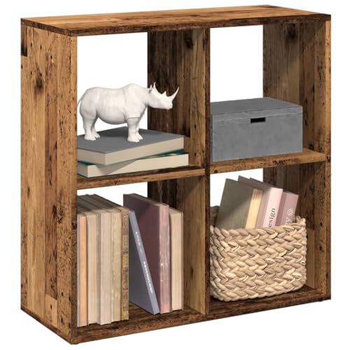 ULUYYUC Raumteiler Bücherregal Altholz-Optik 69,5x29x69,5 cm Schmaler Regalschrank mit 4 Würfelfächern als Moderne Aufbewahrungslösung für Wohnzimmer Büro Schlafzimmer von ULUYYUC
