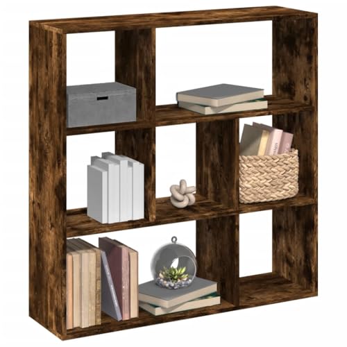 ULUYYUC Raumteiler Bücherregal mit 7 Fächern aus Holzwerkstoff Räuchereiche 102x29x103,5 cm Modernes Regalschrank für Wohnzimmer Büro Schlafzimmer als Stauraum Lösung von ULUYYUC
