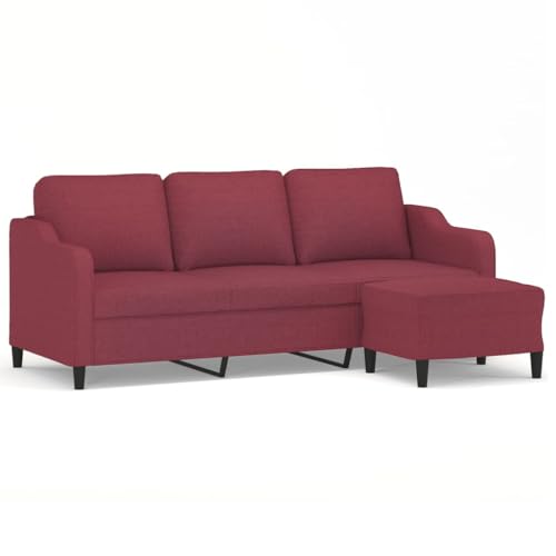 ULUYYUC Reading Chair Big Sofa Moderne Sessel Kleine Sofa - 3-Sitzer-Sofa mit Hocker Weinrot 180 cm Stoff für Jugendzimmer Balkon Esszimmer Wohnzimmer von ULUYYUC