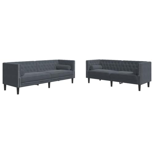 ULUYYUC Reading Chair Sessel Wohnzimmer Garden Sofas Sofa Klein - 2-TLG. Chesterfield-Sofa-Set mit Nackenrollen Dunkelgrau Samt für Wohnzimmer Schlafzimmer Küche Jugendzimmer von ULUYYUC