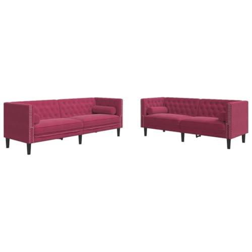 ULUYYUC Reading Chair Sessel Wohnzimmer Garden Sofas Sofa Klein - 2-TLG. Chesterfield-Sofa-Set mit Nackenrollen Rot Samt für Wohnzimmer Schlafzimmer Küche Jugendzimmer von ULUYYUC