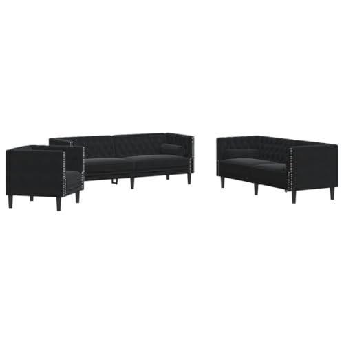 ULUYYUC Reading Chair Sessel Wohnzimmer Garden Sofas Sofa Klein - 3-TLG. Chesterfield-Sofa-Set mit Nackenrollen Schwarz Samt für Wohnzimmer Schlafzimmer Küche Jugendzimmer von ULUYYUC