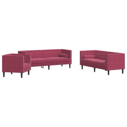 ULUYYUC Reading Chair Sessel Wohnzimmer Garden Sofas Sofa Klein - 3-TLG. Chesterfield-Sofa-Set mit Nackenrollen Weinrot Samt für Wohnzimmer Schlafzimmer Küche Jugendzimmer von ULUYYUC