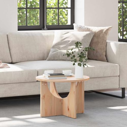 ULUYYUC Rustikaler Runder Couchtisch Beistelltisch Kiefernholz 50 x 50 x 35 cm Natürliche Massivholz Wohnzimmer Möbel für Gemütliche Atmosphäre von ULUYYUC