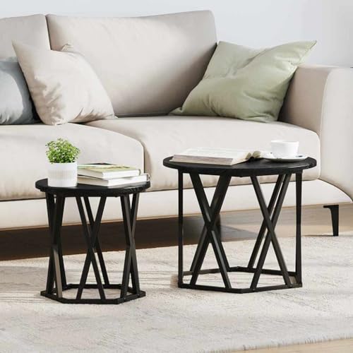 ULUYYUC Satztische 2 STK. Schwarz Eiche Rund Couchtisch und Beistelltisch Set Modernes Design mit Geometrischen Details für Wohnzimmer und Kleine Räume ULUYYUC Satztische 2 STK. Schwarz Eiche Rund Couchtisch und Beistelltisch Set Modernes Design mit Geometrischen Details für Wohnzimmer und Kleine Räume von ULUYYUC