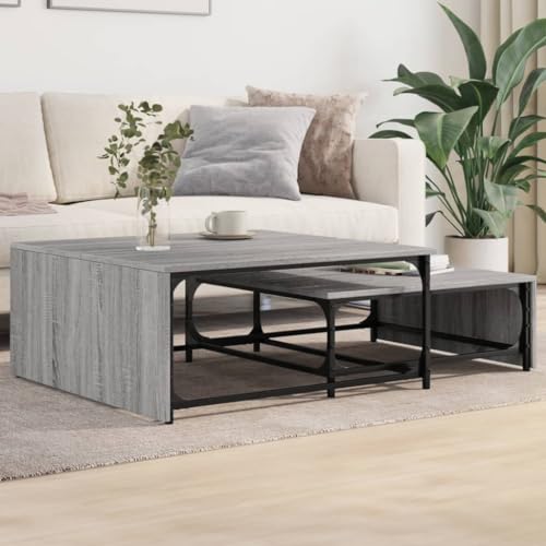 ULUYYUC Satztische 2er Set Grau Sonoma Beistelltische aus Holzwerkstoff und Metall mit Nesting Design für kleine Räume Wohnzimmer Schlafzimmer ULUYYUC Satztische 2er Set Grau Sonoma Beistelltische aus Holzwerkstoff und Metall mit Nesting Design für kleine Räume Wohnzimmer Schlafzimmer von ULUYYUC