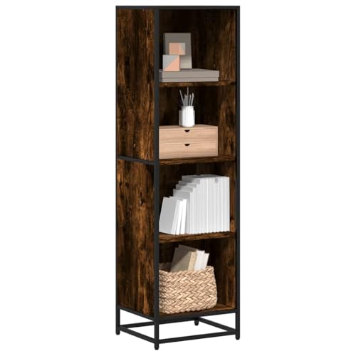 ULUYYUC Schmales Bücherregal aus Holzwerkstoff und Metall 40x35x139 cm Räuchereiche Modernes Industriedesign Regal Schmal mit 4 Fächern für Wohnzimmer Büro und Balkon ULUYYUC Schmales Bücherregal aus Holzwerkstoff und Metall 40x35x139 cm Räuchereiche Modernes Industriedesign Regal Schmal mit 4 Fächern für Wohnzimmer Büro und Balkon von ULUYYUC