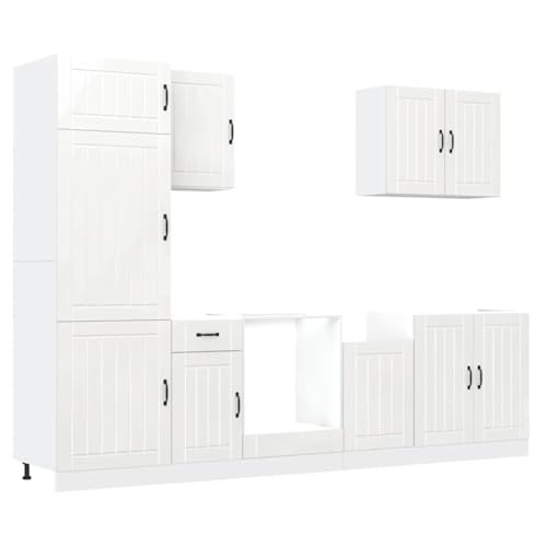 ULUYYUC Schränkchen Küchenschränke Gartenschrank Sideboard Wohnzimmer - 7-TLG. Küchenschrank-Set Kalmar Hochglanz-Weiß Holzwerkstoff für Arbeitszimmer Esszimmer Wohnzimmer Werkstatt von ULUYYUC
