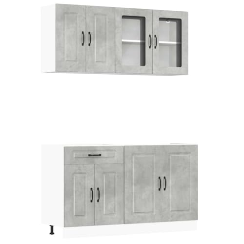 ULUYYUC Schrank Flur Buffetschrank Mehrzweckschrank Sideboard Wohnzimmer - 4-TLG. Küchenschrank-Set Kalmar Betongrau Holzwerkstoff für Küche Wohnzimmer Werkstatt Bad von ULUYYUC