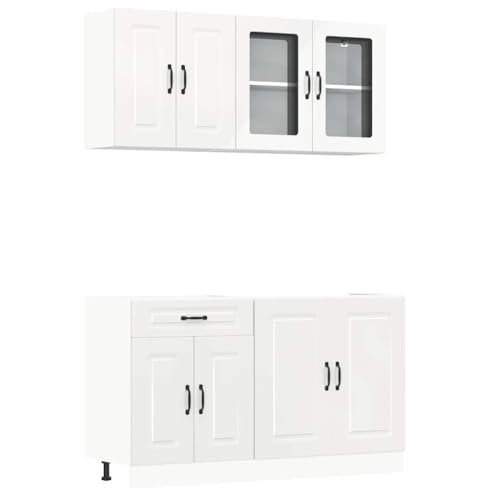 ULUYYUC Schrank Flur Buffetschrank Mehrzweckschrank Sideboard Wohnzimmer - 4-TLG. Küchenschrank-Set Kalmar Hochglanz-Weiß Holzwerkstoff für Küche Wohnzimmer Werkstatt Bad von ULUYYUC