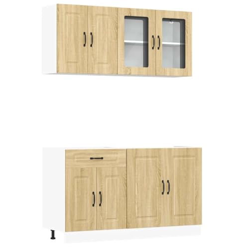 ULUYYUC Schrank Flur Buffetschrank Mehrzweckschrank Sideboard Wohnzimmer - 4-TLG. Küchenschrank-Set Kalmar Sonoma-Eiche Holzwerkstoff für Küche Wohnzimmer Werkstatt Bad von ULUYYUC