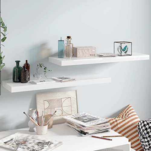 ULUYYUC Schweberegal 2er Set Hochglanz Weiß 80 x 23,5 x 3,8 cm Waben MDF Metall Wandregal Schwebend Unsichtbare Montage für Bücher Deko und Sammlerstücke von ULUYYUC
