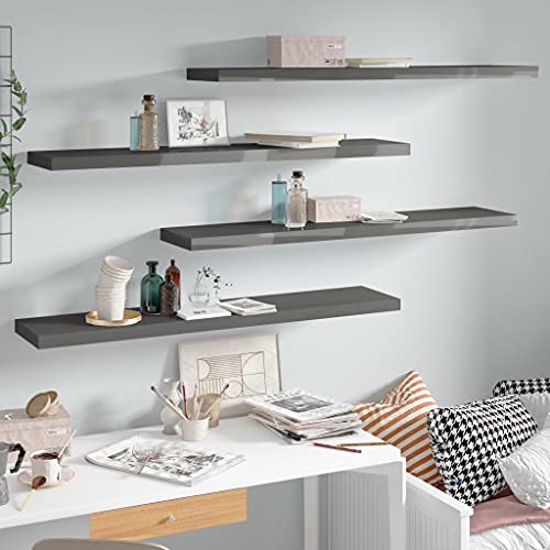 ULUYYUC Schweberegal 4er Set Modernes Waben MDF Design mit Metallrahmen Hochglanz Grau 120 x 23 5 x 3 8 cm Unsichtbare Montage für Bücher Deko und Sammlerstücke von ULUYYUC