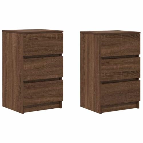 ULUYYUC Side Table Living Room Nachttische Sideboard Schmaler Beistelltisch - Nachttische mit 3 Schubladen 2 STK. Braun Eichen-Optik für Jugendzimmer Küche Schlafzimmer Flur von ULUYYUC
