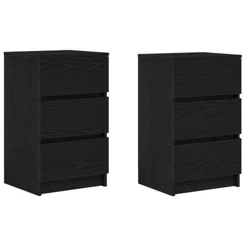 ULUYYUC Side Table Living Room Nachttische Sideboard Schmaler Beistelltisch - Nachttische mit 3 Schubladen 2 STK. Schwarz 39x35x65 cm für Jugendzimmer Küche Schlafzimmer Flur von ULUYYUC
