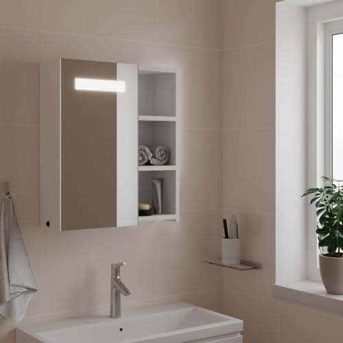 ULUYYUC Spiegelschrank mit LED Beleuchtung 45x13x52 cm Weiß aus Holzwerkstoff Badezimmerschrank Wandmontage Medizinschrank Badmöbel platzsparend für kleines Bad Gäste WC von ULUYYUC