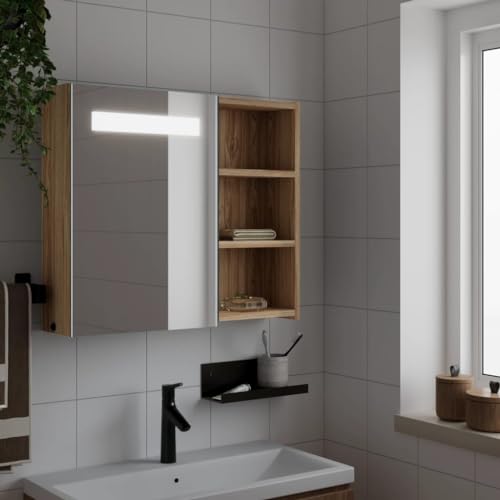 ULUYYUC Spiegelschrank mit LED Beleuchtung 60x13x52 cm Eiche Bad Badezimmerschrank schmal platzsparend für kleine Bäder und Gäste WC ULUYYUC Spiegelschrank mit LED Beleuchtung 60x13x52 cm Eiche Bad Badezimmerschrank schmal platzsparend für kleine Bäder und Gäste WC von ULUYYUC