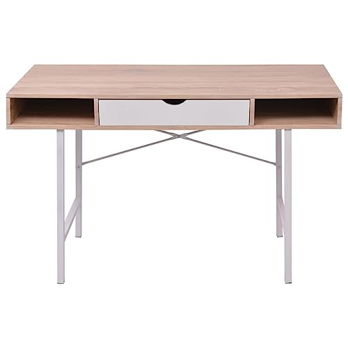 ULUYYUC Spieltisch Schminktisch Bartisch Couchtisch - Schreibtisch mit 1 Schublade Eiche und Weiß für Wohnzimmer Jugendzimmer Balkon Büro von ULUYYUC
