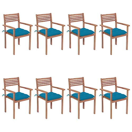 ULUYYUC Stapelbare Gartenstühle, Stühle Esszimmer Sessel Balkon Lounge Outdoor Sessel Geeignet für Speisesaal Hinterhof Schwimmbad Außenbereich mit Kissen 8 STK. Massivholz Teak von ULUYYUC