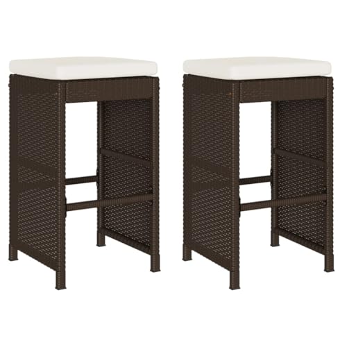 ULUYYUC Stuhl Esszimmer Gartenstühle Esszimmerstühle Barhocker - Garten-Barhocker mit Kissen 2 STK. Braun Poly Rattan für Garten Campingplatz Wohnzimmer Sauna von ULUYYUC