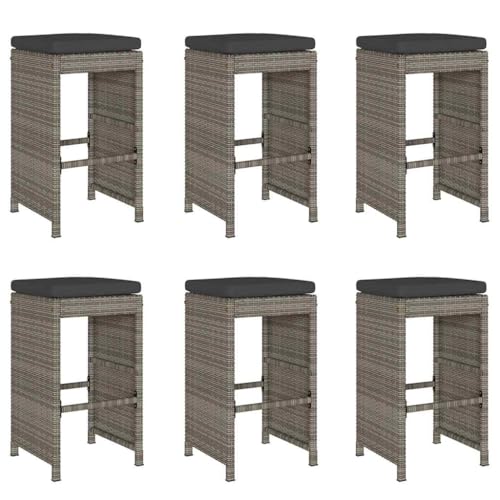 ULUYYUC Stuhl Esszimmer Gartenstühle Esszimmerstühle Barhocker - Garten-Barhocker mit Kissen 6 STK. Grau Poly Rattan für Garten Campingplatz Wohnzimmer Sauna von ULUYYUC