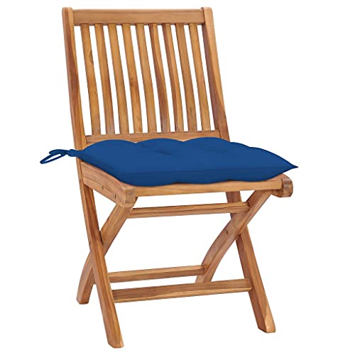 ULUYYUC Stuhl Esszimmer Gartenstühle Gartenstuhl Küchenstühle - Gartenstühle 2 STK. mit Blauen Kissen Massivholz Teak für Balkon Campingplatz Esszimmer Sauna von ULUYYUC
