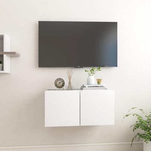 ULUYYUC TV Hängeschrank Weiß 60x30x30 cm Moderner Wandschrank aus Holzwerkstoff mit 2 Fächern für Wohnzimmer Schlafzimmer Flur von ULUYYUC