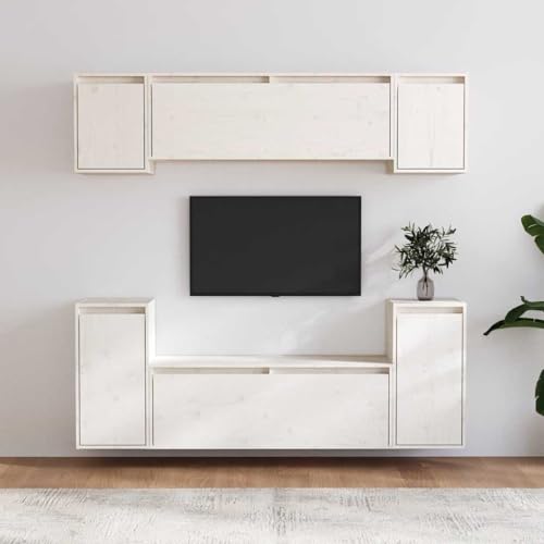 ULUYYUC TV-Schrank 6-TLG Weiß Massivholz Kiefer 100 & 30 cm Breite Modernes Lowboard-Set mit Hängeschrank und Sideboard für Wohnzimmer & Schlafzimmer ULUYYUC TV-Schrank 6-TLG Weiß Massivholz Kiefer 100 & 30 cm Breite Modernes Lowboard-Set mit Hängeschrank und Sideboard für Wohnzimmer & Schlafzimmer von ULUYYUC