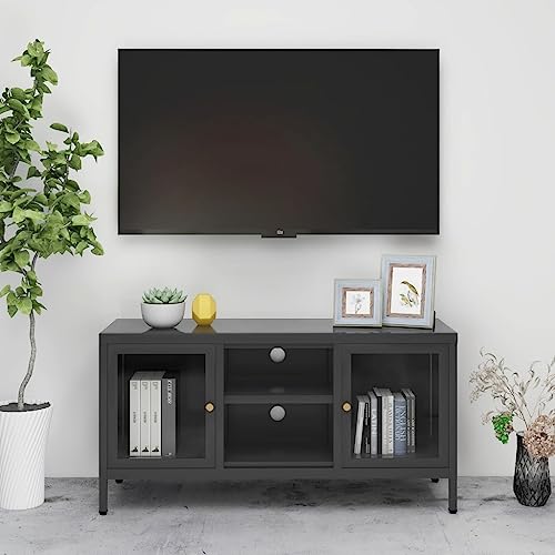 ULUYYUC TV Schrank Anthrazit 105x35x52 cm Stahl und Glas mit verstellbaren Regalen und Füßen für Wohnzimmer ULUYYUC TV Schrank Anthrazit 105x35x52 cm Stahl und Glas mit verstellbaren Regalen und Füßen für Wohnzimmer von ULUYYUC