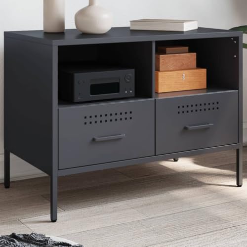 ULUYYUC TV Schrank Anthrazit 68x39x50,5 cm Kaltgewalzter Stahl Industrie Design mit 2 Fächern und 2 Schubladen Starker TV Unterschrank für Wohnzimmer Schlafzimmer ULUYYUC TV Schrank Anthrazit 68x39x50,5 cm Kaltgewalzter Stahl Industrie Design mit 2 Fächern und 2 Schubladen Starker TV Unterschrank für Wohnzimmer Schlafzimmer von ULUYYUC