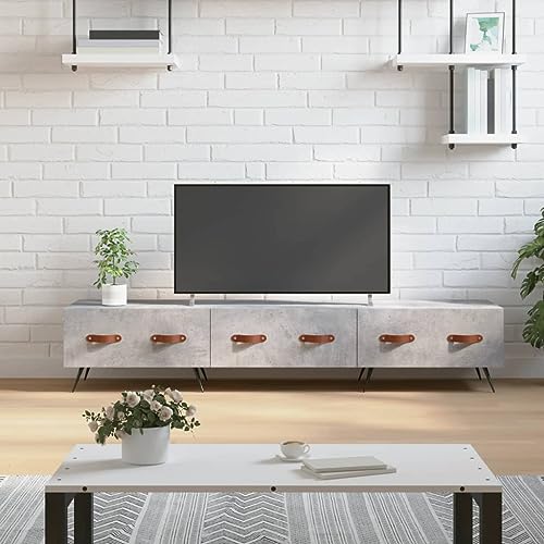 ULUYYUC TV Schrank Betongrau 150x36x30 cm Holzwerkstoff mit Eisenbeinen Robuster TV Unterschrank für Wohnzimmer mit 3 Schubladen von ULUYYUC