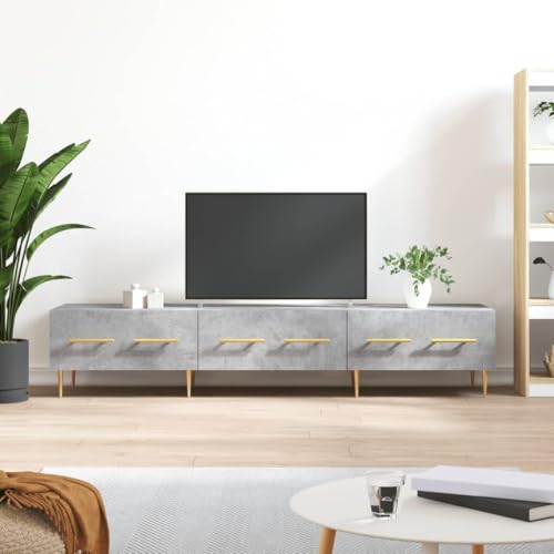 ULUYYUC TV Schrank Betongrau 150x36x30 cm Holzwerkstoff mit Eisenbeinen Robuster TV Unterschrank mit 3 Schubladen für Wohnzimmer von ULUYYUC