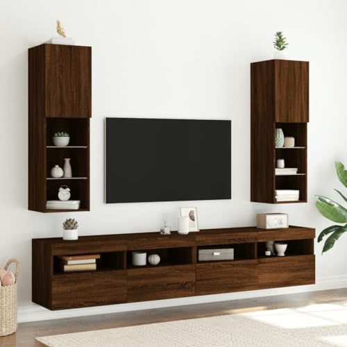 ULUYYUC TV Schrank Braun Eichenoptik mit RGB LED Beleuchtung 30,5 x 30 x 102 cm Holzwerkstoff Glas Stauraum für Wohnzimmer ULUYYUC TV Schrank Braun Eichenoptik mit RGB LED Beleuchtung 30,5 x 30 x 102 cm Holzwerkstoff Glas Stauraum für Wohnzimmer von ULUYYUC