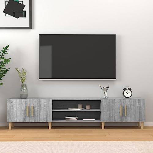 ULUYYUC TV Schrank Grau Sonoma 180x31,5x40 cm Holzwerkstoff mit Massivholzbeinen und 4 Fächern Modernes Design für Wohnzimmer von ULUYYUC