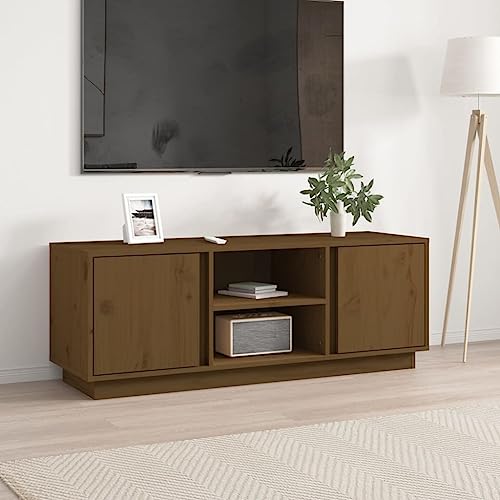 ULUYYUC TV Schrank Honigbraun 110x35x40,5 cm Massivholz Kiefer mit 4 Fächern und 2 Türen Stilvolles Lowboard für Wohnzimmer von ULUYYUC