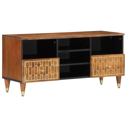 ULUYYUC TV Schrank Massivholz Mango 100x33x46 cm mit Handgeschnitztem Blumenmuster Retro Design Stabile Eisenbeine und Großer Stauraum für Wohnzimmer ULUYYUC TV Schrank Massivholz Mango 100x33x46 cm mit Handgeschnitztem Blumenmuster Retro Design Stabile Eisenbeine und Großer Stauraum für Wohnzimmer von ULUYYUC