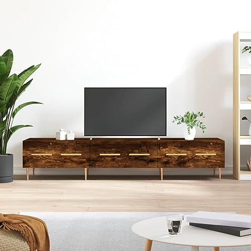 ULUYYUC TV Schrank Räuchereiche 150x36x30 cm Holzwerkstoff mit Eisenbeinen für Wohnzimmer mit 3 Schubladen und Stauraum von ULUYYUC