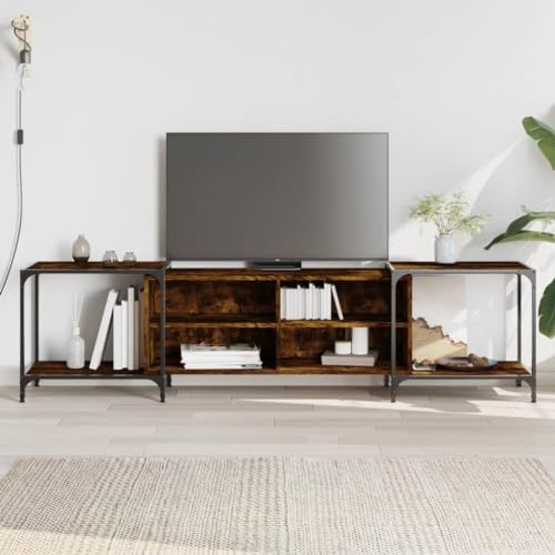ULUYYUC TV Schrank Räuchereiche 203x37x50 cm Holzwerkstoff Metall Modernes Design Verstellbarer TV Unterschrank mit Stauraum für Wohnzimmer von ULUYYUC